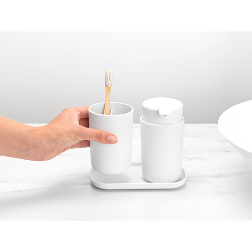 Brabantia ReNew Badkameraccessoire-set, zeepdispenser, tandenborstelhouder en schaal - White