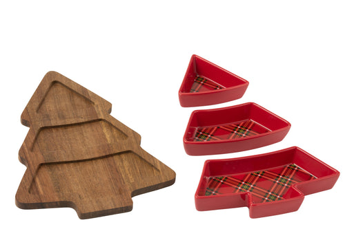 J-Line tapasplank Plaid + Kerstboom  - keramiek - rood