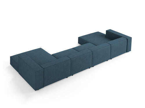 Cosmopolitan Design Panoramische bank Arendal 6-zits, chenille met ribbeleffect, marineblauw - 166x364x70cm