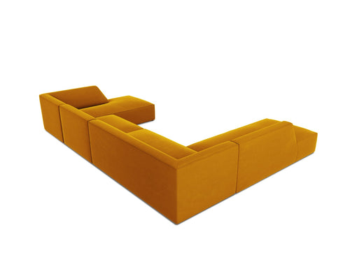 Micadoni Panoramische hoekbank links Ruby 7-zits, flueel, geel - 273x366x69cm