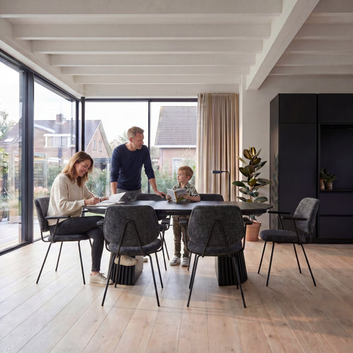 Furnhouse eetkamerstoelen armleuning Sofia - Zwart - Stof (Bouclé) - Set van 4
