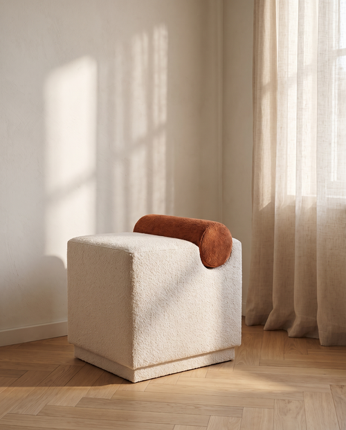 S|P Collection - Poef 46x42xH49cm burnt orange/soft grey Brume