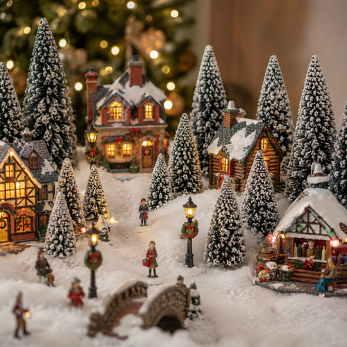 Luville Evergreen Kerstdorp Miniatuur Bomen Set van 12 Stuks - Besneeuwde Dennenbomen als Kerstversiering Decoratie Binnen - Kerst Decoratie voor