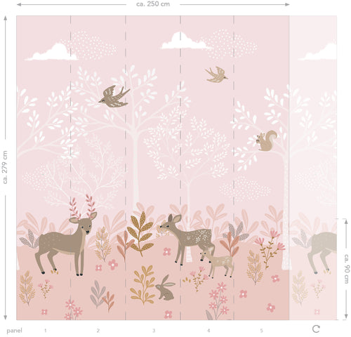 ESTAhome fotobehang hertjes roze - 250 x 279 cm - 159261 - vtwonen shop