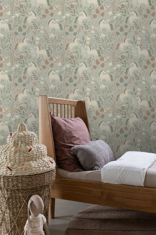 ESTAhome behang unicorns licht vergrijsd groen - 53 cm x 10.05 m - 139877 - vtwonen shop
