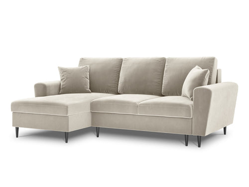 Cosmopolitan Design Uitklapbare hoekbank links met opbergdoos Kyoto 4-zits, flueel, lichtbeige - 145x241x88cm