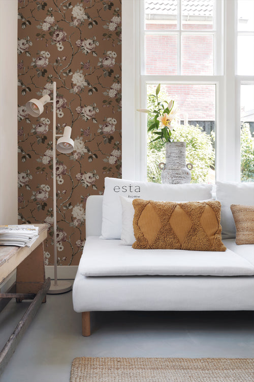 ESTAhome behang vintage bloemen terracotta bruin - 50 x 900 cm - 139408