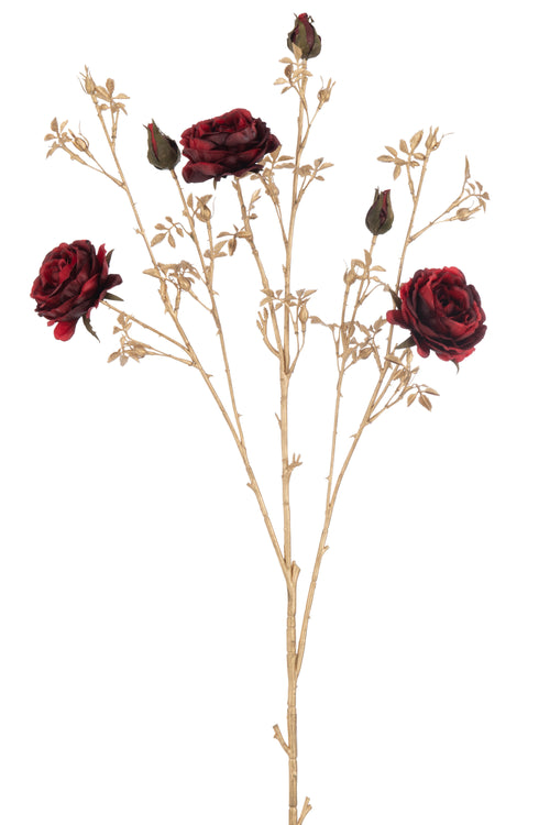 J-Line bloem Rozenstruik 3 Bloemen + Knoppen - kunststof - rood/goud