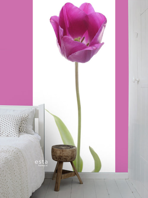 ESTAhome fotobehang tulp roze en groen - 93 x 211.5 cm - 156502 - vtwonen shop