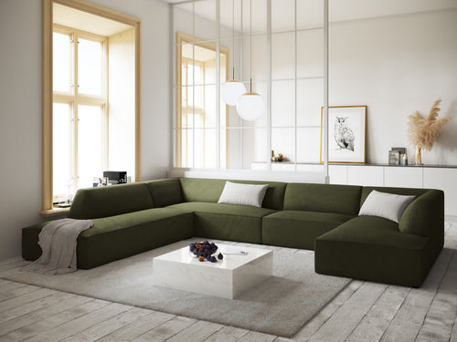Micadoni Panoramische hoekbank links Ruby 7-zits, ribfluwelen, groente - 273x366x69cm