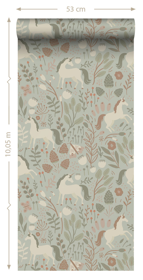 ESTAhome behang unicorns licht vergrijsd groen - 53 cm x 10.05 m - 139877 - vtwonen shop