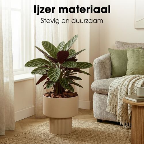 Mica Decorations Lux Bloempot – Plantenpot voor Bloemen en Kamerplanten – Bloempot voor Binnen – H33 x Ø31,5 cm – IJzer – Lichtbruin