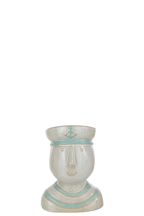 J-Line bloempot Hoofd Zeeman - porselein - wit/azuur - large - 2 stuks - 17.5 cm hoog - vtwonen shop