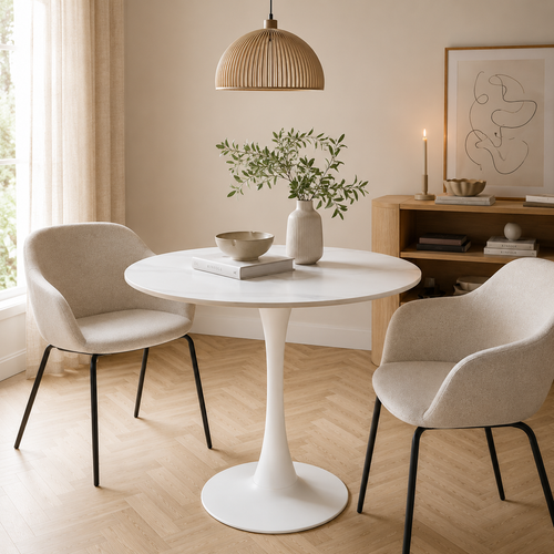 Lisomme Marly ronde eettafel keramiek wit - Ø90x75 cm