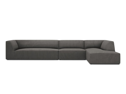 Micadoni rechter hoekbank Ruby 5-zits, ribfluwelen, donkergrijs - 180x366x69cm