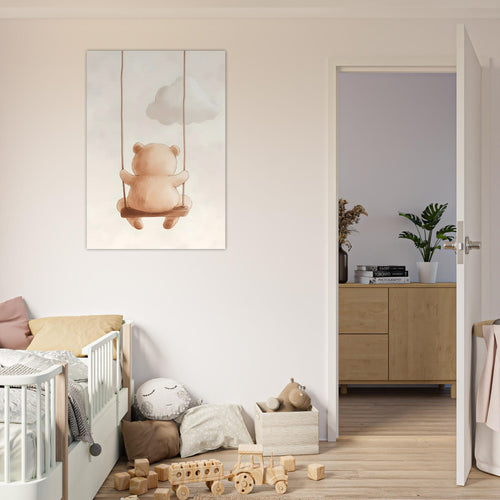 Artfulprints Poster Schommelende knuffelbeer   - 30x40 cm - Bruin