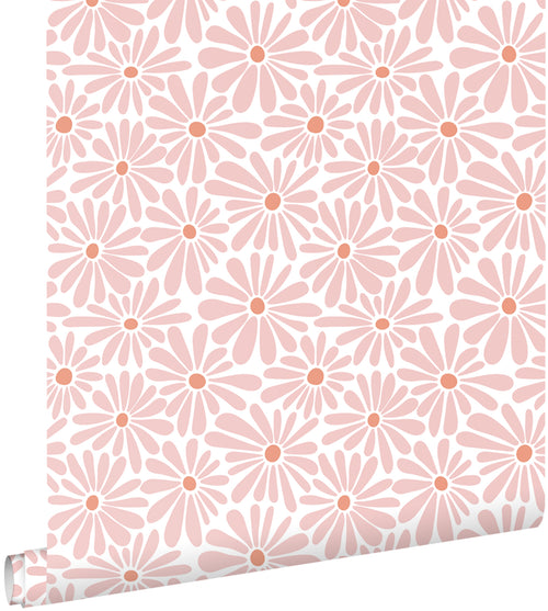 ESTAhome behang madeliefjes roze en terracotta - 50 x 900 cm - 132004