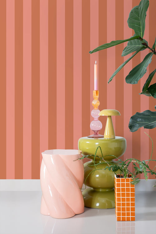 ESTAhome behang strepen terracotta en perzik roze - 53 cm x 10.05 m - 139905