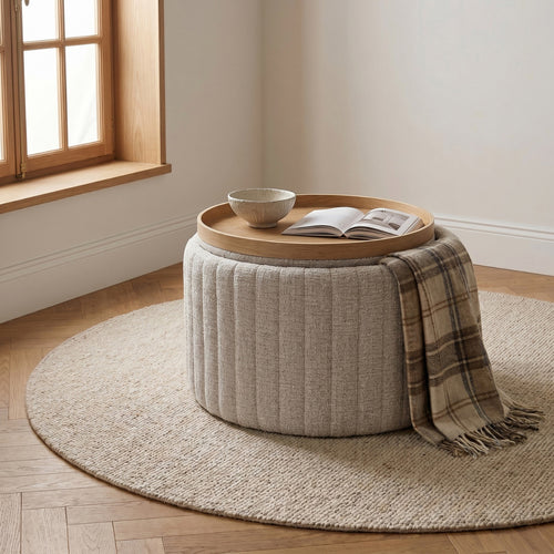 DÉJA Living Salontafel Angela Beige/Naturel – Rond – Met Opbergruimte – Essenfineer – 55x55x42 cm