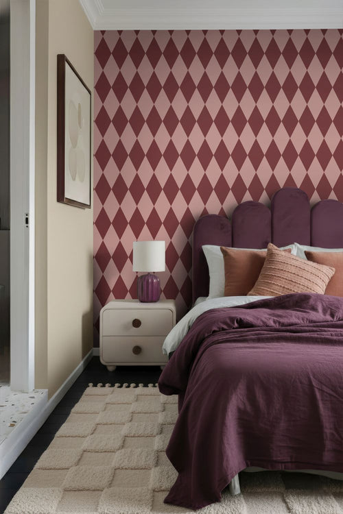 ESTAhome behang ruiten donker paars en roze - 50 x 900 cm - 131919