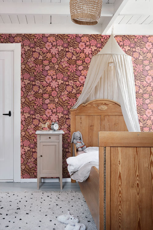 ESTAhome behang bloemetjes roze en paars - 50 x 900 cm - 132294