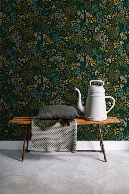 ESTAhome behang bomen en bloemen blauwgroen en geel - 50 x 900 cm - 131190 - vtwonen shop