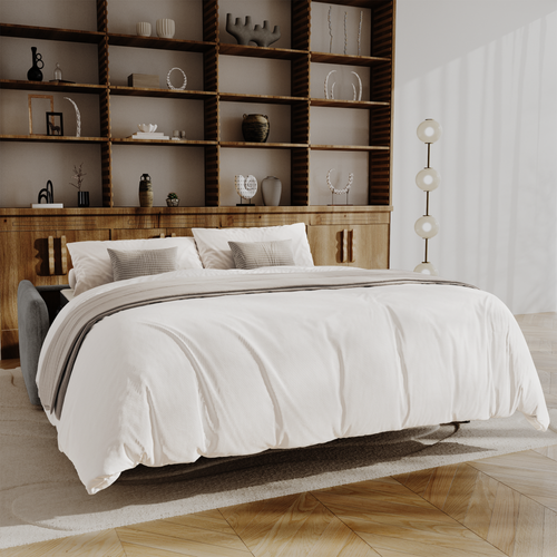 Premium Interiors - Snel uitklapbare slaapbank AVA - kruisweefsel grijs 198cm