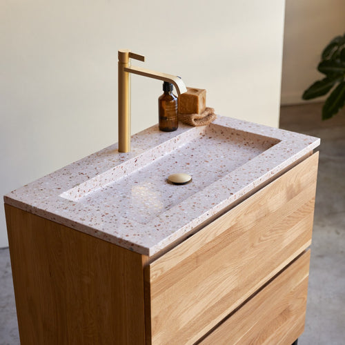 Tikamoon Badkamermeubel van massief eiken en roze premium terrazzo 80 cm - Roze
