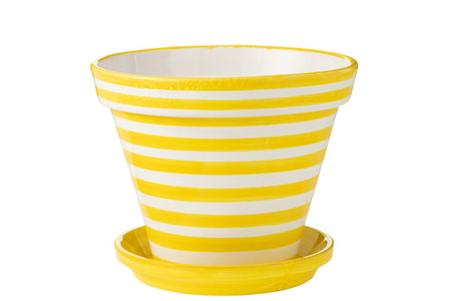 J-Line bloempot Granada Stripes Handmade + Painted - keramiek - geel - extra large - Ø 50 cm