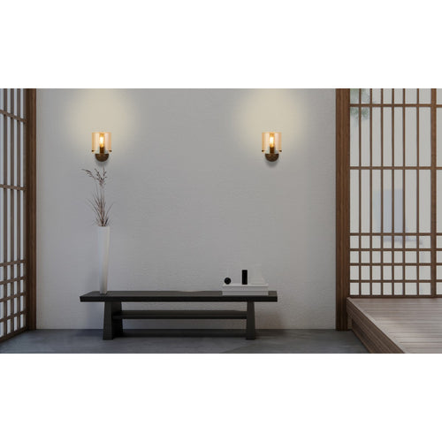 Searchlight Sweden 1-lichts wandlamp mokka metaal & amber glas