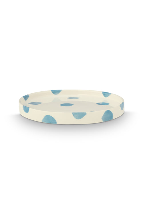vtwonen -  Lunchbord - Stippen - Blauw - Set van 2 - Keramiek - 20cm