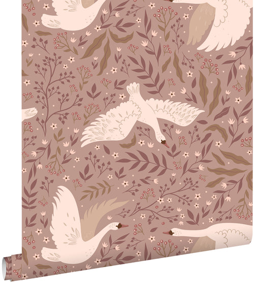 ESTAhome behang zwanen mauve paars - 0.53 x 10.05 m - 131858