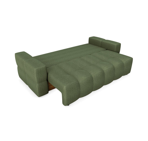 Sia Home - Slaapbank met opbergruimte, notenhout GABRIEL - kruisweefsel olijfgroen 247cm