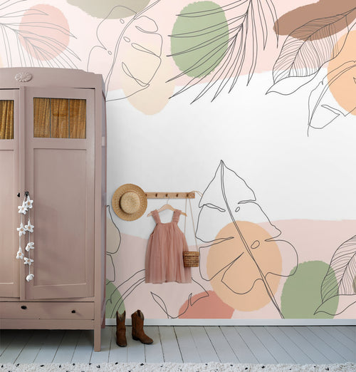 Sanders & Sanders fotobehang bladeren roze, groen en beige - 375 x 270 cm - 600993