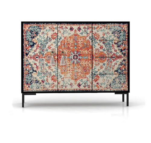 Laag dressoir met 2 deuren en 4 laden van MDF met Vintage tapijt patroon - vtwonen shop