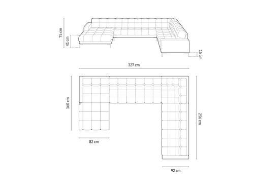 Cosmopolitan Design Panoramische hoekbank rechts Bali 7-zits, structurele stof, lichtbeige - 256x327x75cm