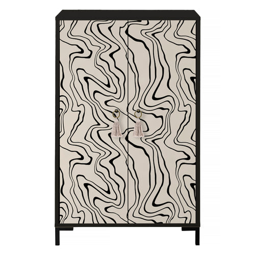 Buffet en MDF met 2 decoratieve deuren, motief golvende zwarte lijnen WALTER