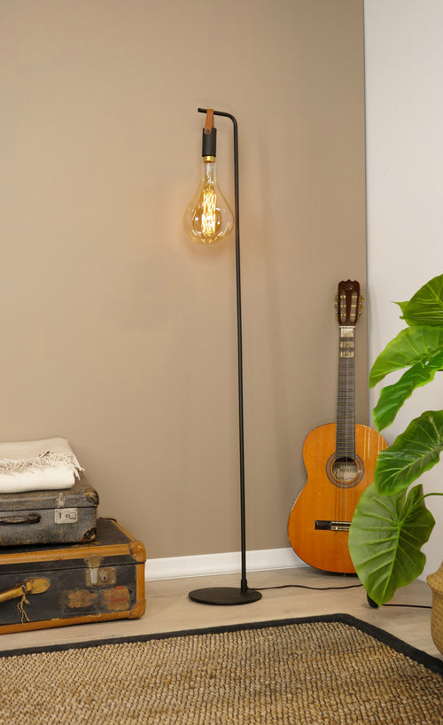 EGLO staande lamp Apricale - e27 - leer - zwart/bruin