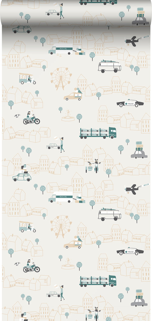 Sanders & Sanders behang auto's vergrijsd blauw en lichtbeige - 53 cm x 10 m - 640289 - vtwonen shop