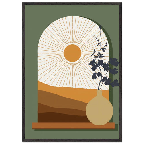 Artfulprints Poster met Lijst Boho – Sunset window   - 70x100 cm - Bruin