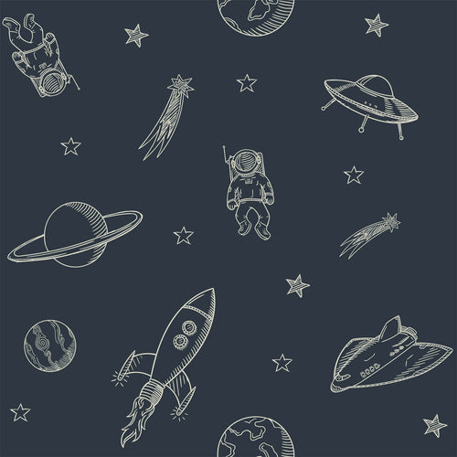 ESTAhome behang planeten in de ruimte donkerblauw - 50 x 900 cm - 139423