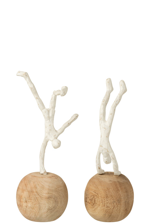 J-Line decoratie Figuur Staand Fijn Op Voet - polyresin/hout - naturel/wit - 2 stuks - vtwonen shop
