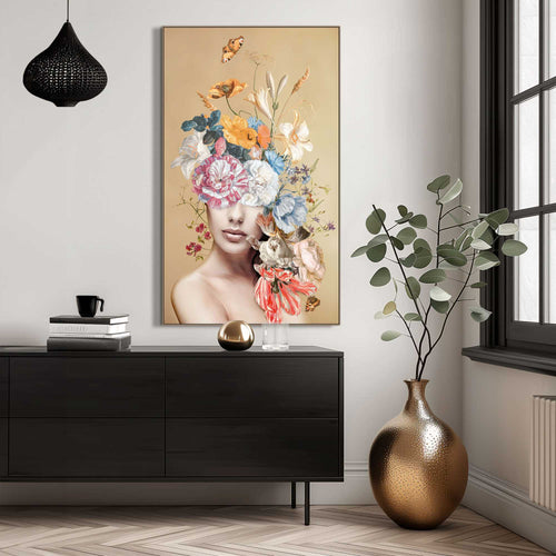 Reinders Vibrant Floral Lady art frame -  goud - woonkamer - 118x70cm