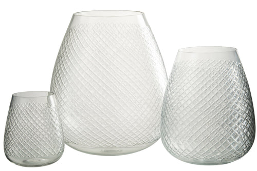 J-Line vaas Geruit - glas - transparant - large - Ø 25.5 cm
