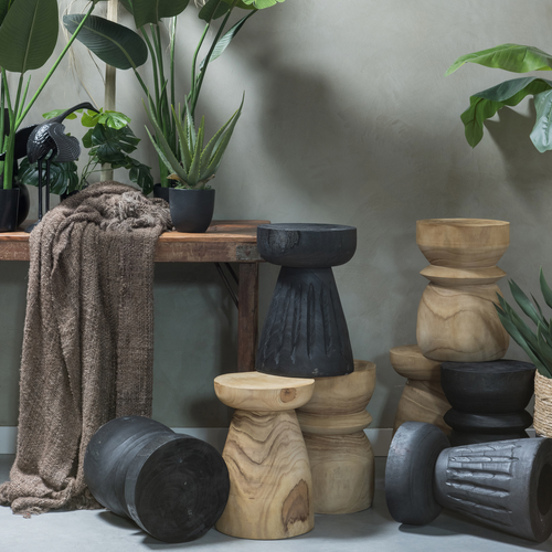 WOOOD kruk Bikkel- Hout - Zwart - 40x28x28