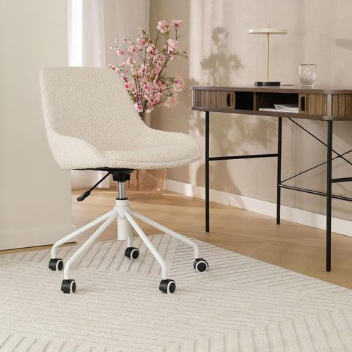 Nolon Nout-Isa Bureaustoel Bouclé Beige - Stof - Wit Onderstel - vtwonen shop