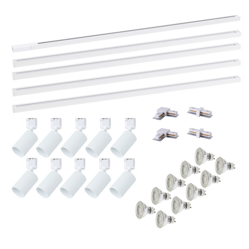 Lighto | Railsysteem 1-fase wit | U-opstelling 200x100x200cm incl. voeding + 10 spots incl. LED lichtbronnen