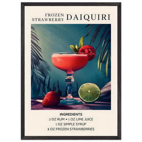 Artfulprints Poster met Lijst Frozen Strawberry Daiquiri cocktail - Ingrediënten   - 50x70 cm - Meerkleurig