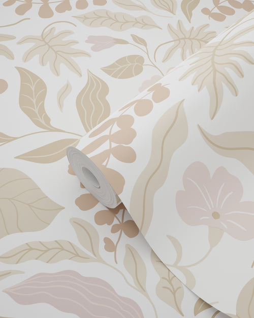 ESTAhome behang bladeren en bloemen beige en roze - 50 x 900 cm - 131047 - vtwonen shop