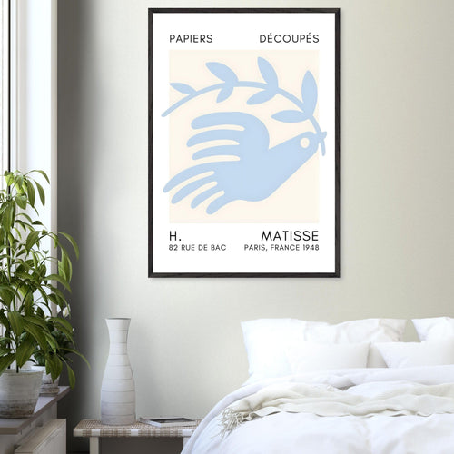 Artfulprints Poster met Lijst Matisse – Peace dove light blue   - 30x40 cm - Blauw